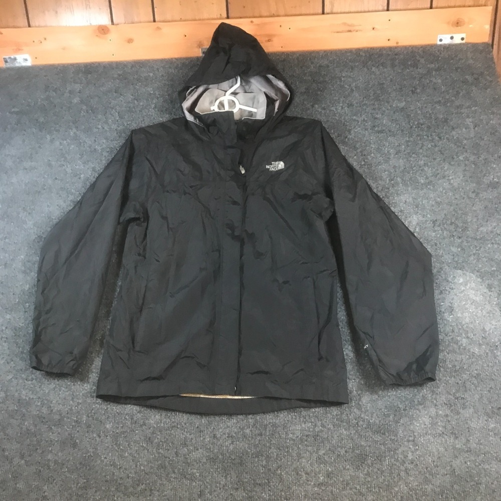 The North Face Hyvent Rain Jacket Girls Large Black Waterproof Hooded Full Zip